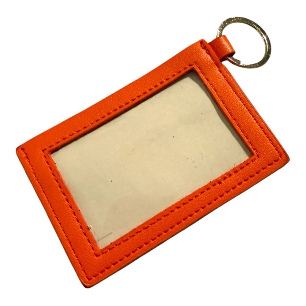 Orange ID Badge Holder Keychain – Faux Leather with Haircalf Back